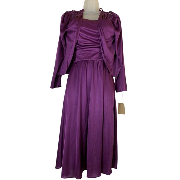 Vintage Purple Sleeveless Dress & Jacket Set Size 7/8 Disco Sexy Retro Eighties - Picture 1 of 7